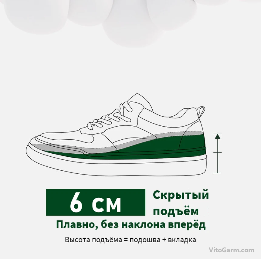 Схема скрытого подъёма 6 см: подошва и вкладка