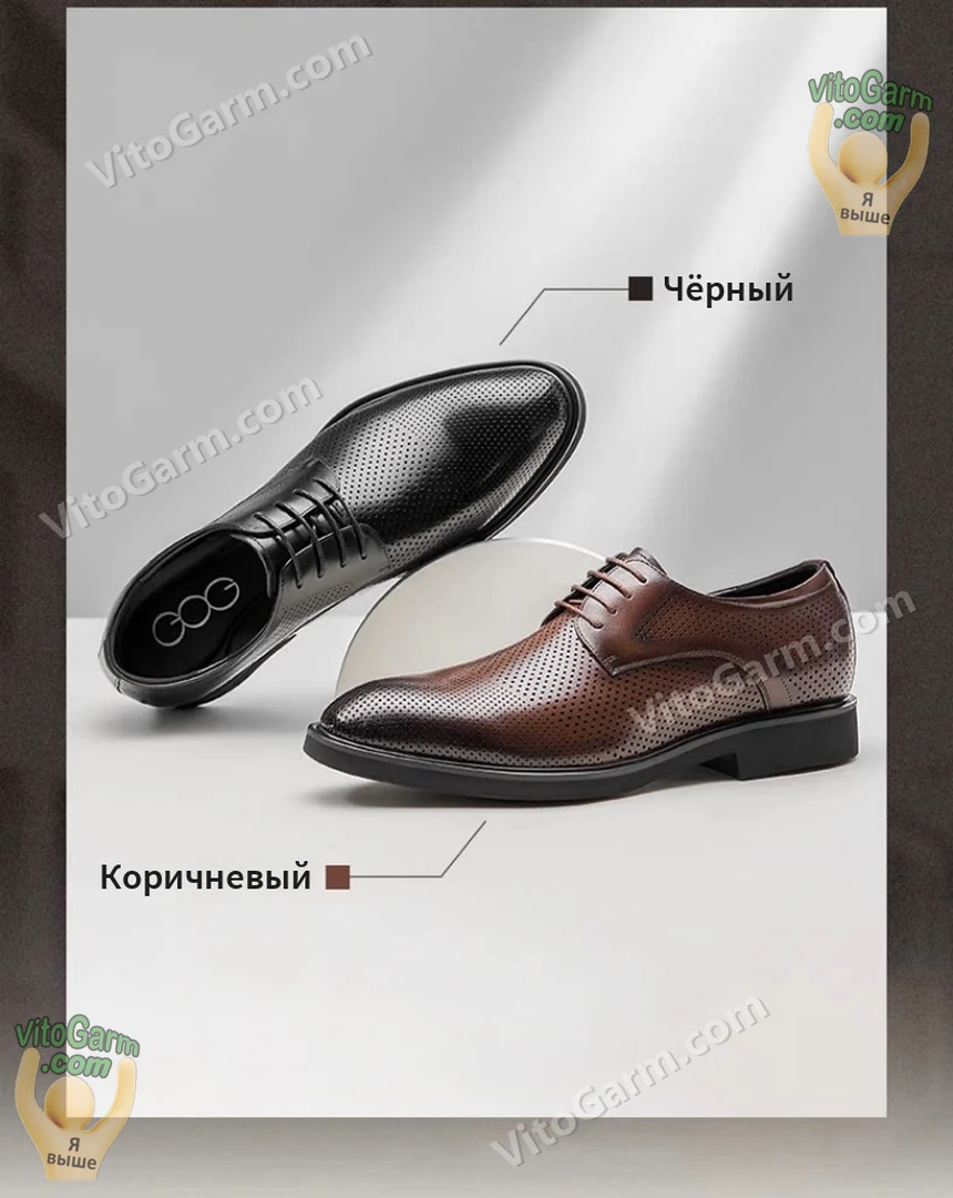 Чёрные и коричневые летние туфли-дерби с перфорацией