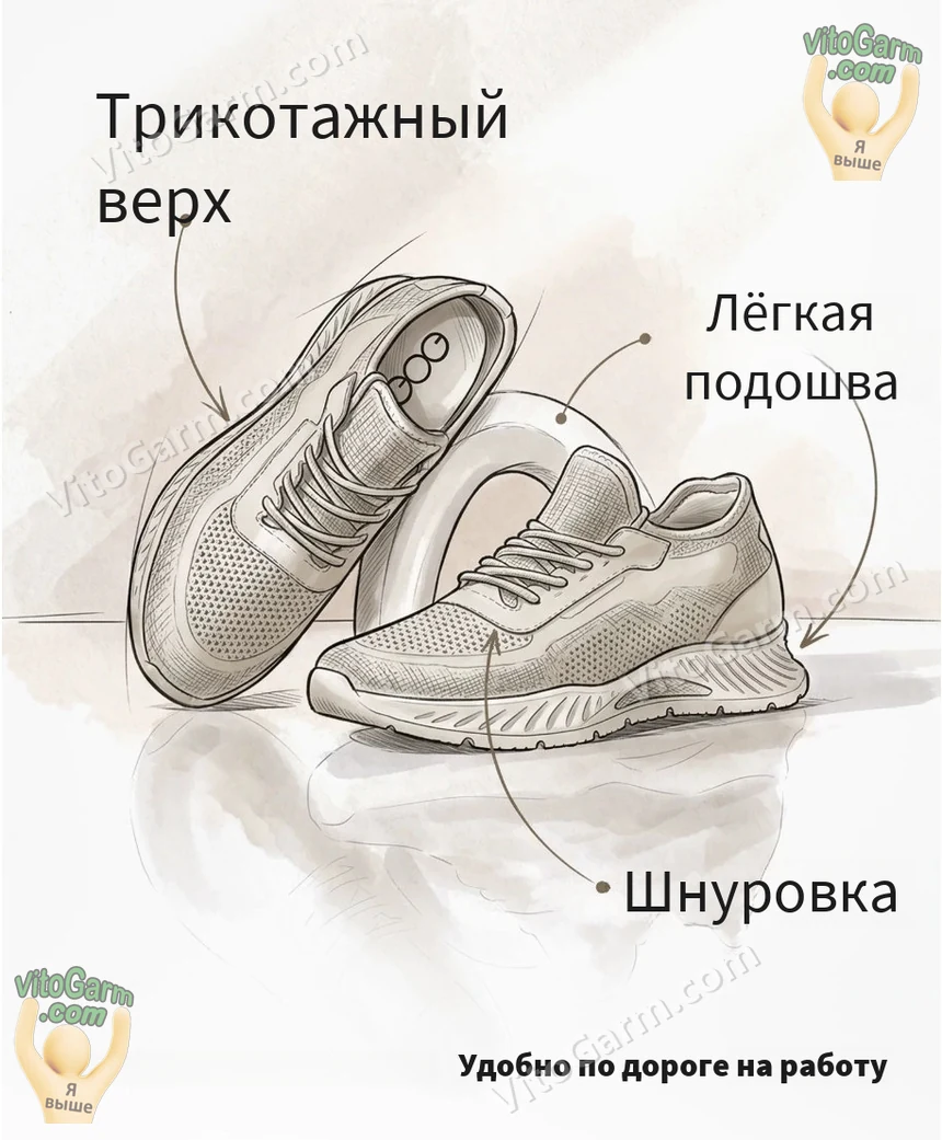 Эскиз модели: трикотажный верх, лёгкая подошва, шнуровка