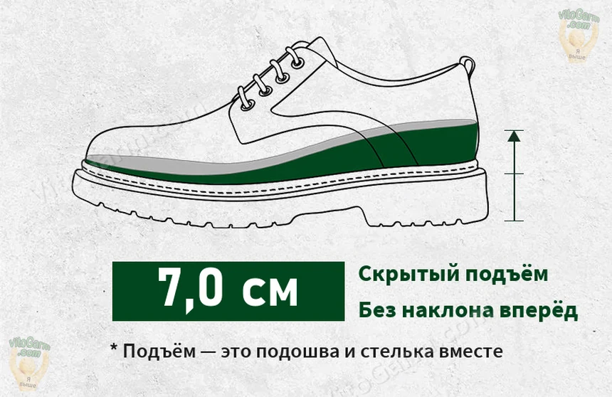Скрытый подъём 7,0 см без наклона вперёд: подошва и стелька