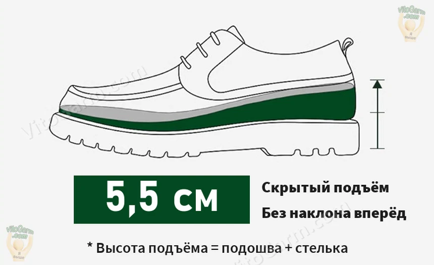 Скрытый подъём 5,5 см без наклона вперёд: подошва и стелька