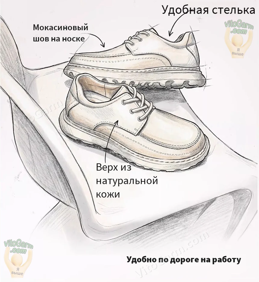 Эскиз модели: мокасиновый шов, удобная стелька, верх из натуральной кожи