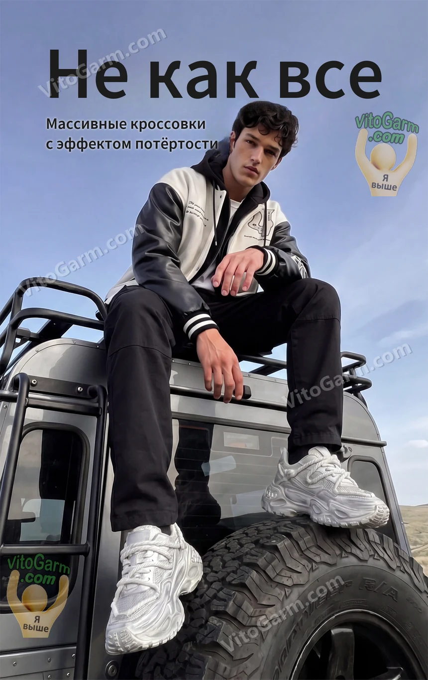 Массивные светло-серые кроссовки на модели