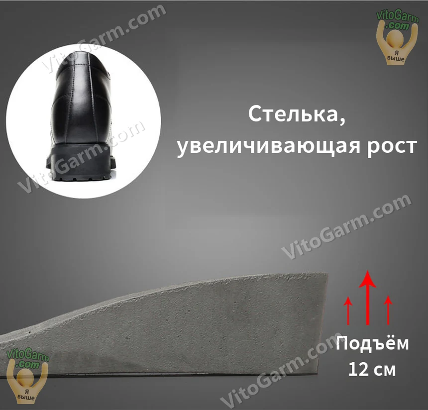 Стелька, увеличивающая рост, и вид туфли сзади
