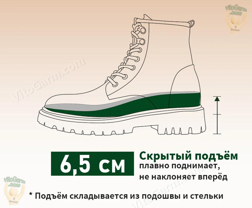 Скрытый подъём 6,5 см: подошва и стелька вместе