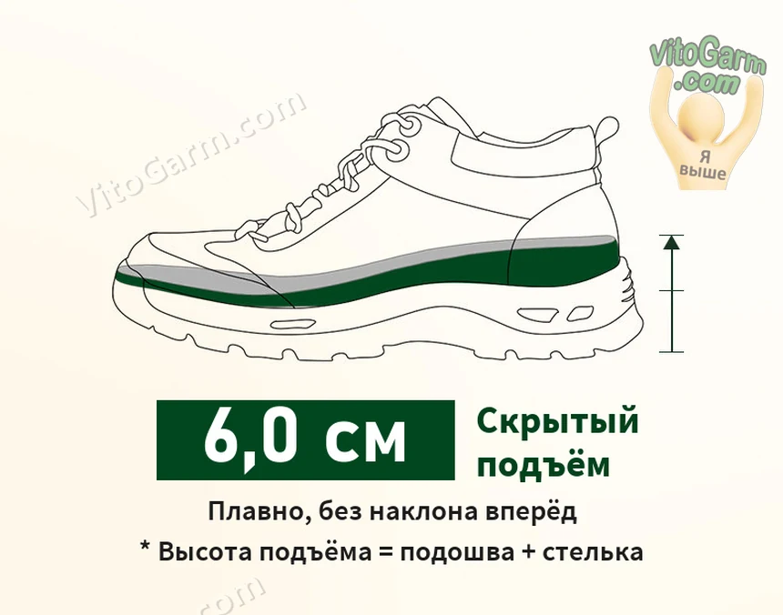 Скрытый подъём 6,0 см: подошва и стелька вместе