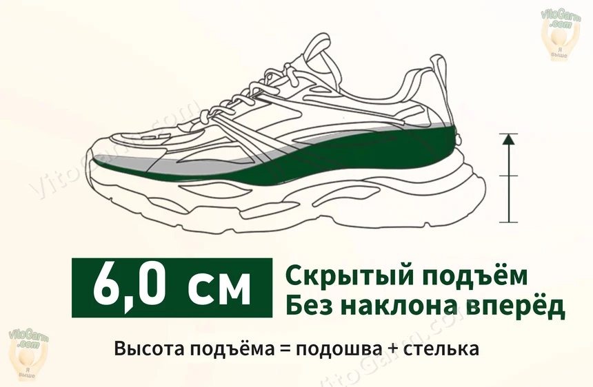Скрытый подъём 6,0 см: подошва и стелька вместе