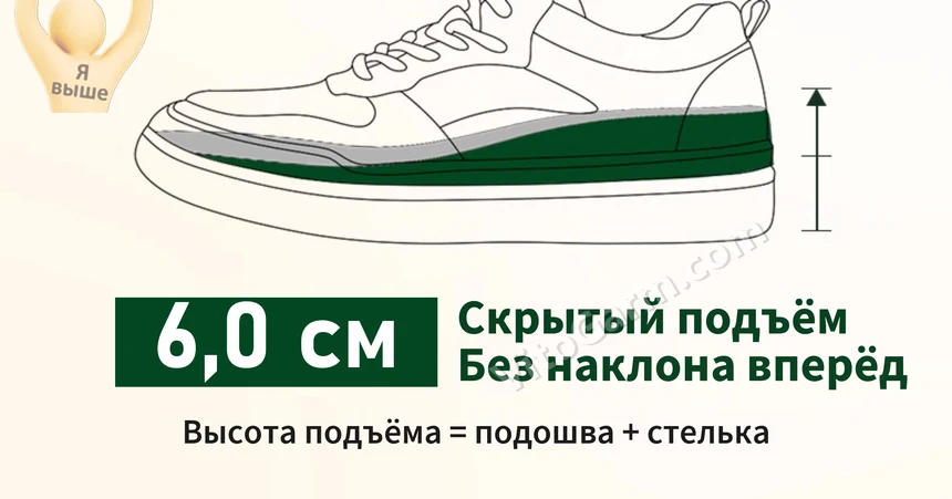 Скрытый подъём 6,0 см: подошва и стелька вместе