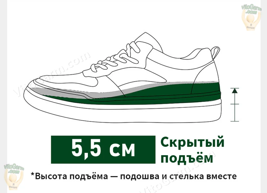 Схема скрытого подъёма 5,5 см: подошва и стелька
